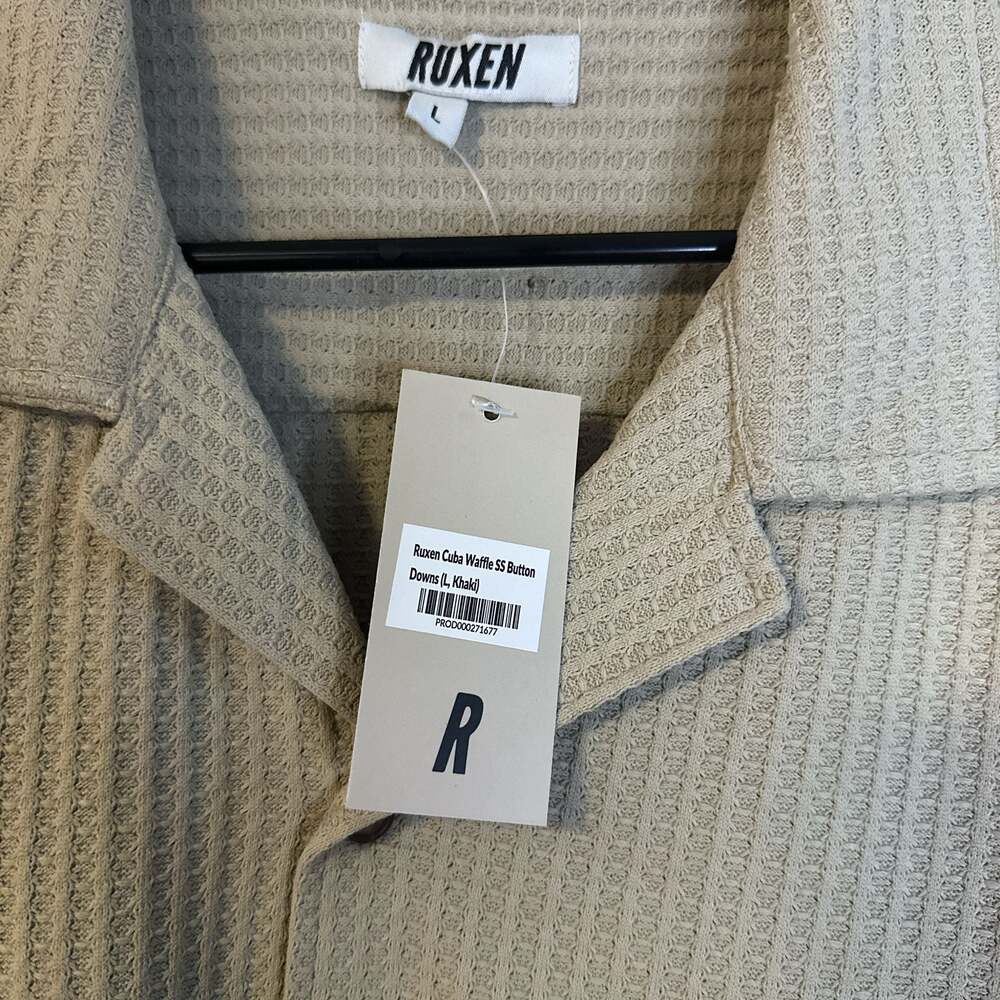 SPRING SPECIAL!! Ruxen Cuba Waffle Short Sleeve Button Down Shirt in Khaki